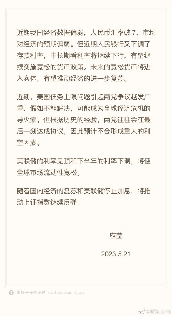 应莹每周市场点评：随着国内经济的复苏和美联储停止加息，将推动上证指数继续反弹