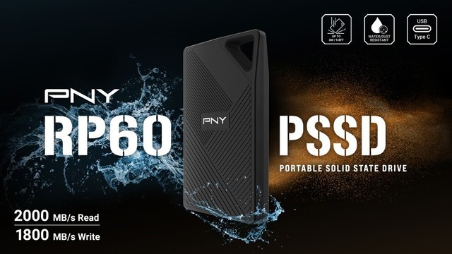 PNY必恩威推出RP60移动固态硬盘：3 米防摔、IP65 防尘防水、99.99美元起