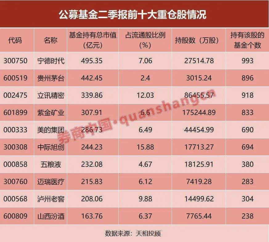 最新！公募前十大重仓股出炉！"宁王"反超茅台 第1张
